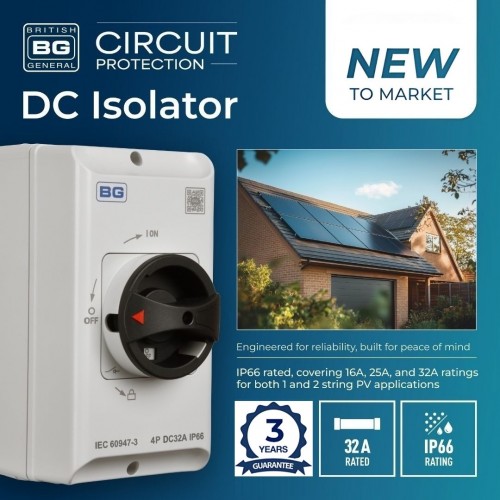 BG British General DC Isolator IP66 Waterproof Curved Switch 4Pole Solar application UV CPDC432