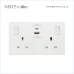 BRITISH GENERAL - BG Neo Slimline -13A Socket & Switched USB (C=22W + A=22W) Single Pole 2 Gang PCWH22UAC22 White HK dst BRITISH GENERAL - BG Neo Slimline -13A Socket & Switched USB (C=22W + A=22W) Single Pole 2 Gang PCWH22UAC22 White HK dst