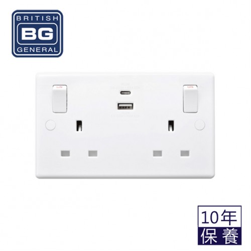BG - British General Nexus Moulded Double Switched 822UAC45 13A Power Socket / USB Cherger 45W USB A & C White