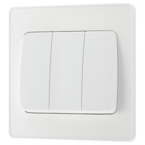 BG - British General Evolve PCDCL43WW IP20 20A 16AX Wide Rocker Light Switch 3G 2 Way Pearlescent White