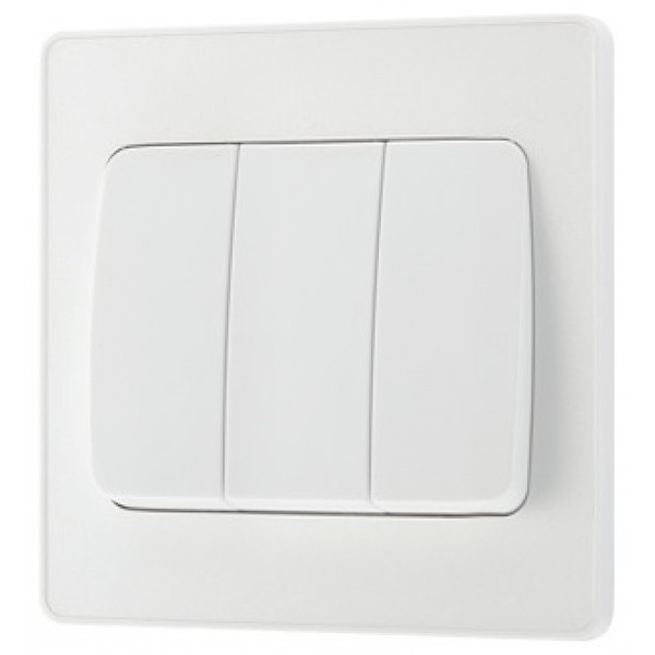 BG - British General Evolve PCDCL43WW IP20 20A 16AX Wide Rocker Light Switch 3G 2 Way Pearlescent White