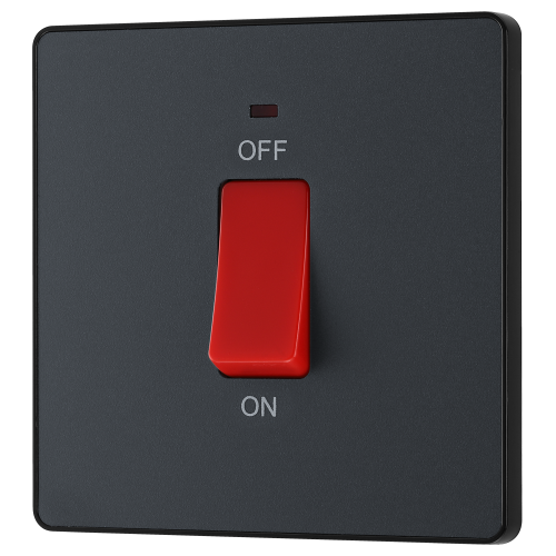 BG - British General Evolve PCDMG74B IP20 45A Double Pole Switch/ Power Indicator 1G Matt Grey