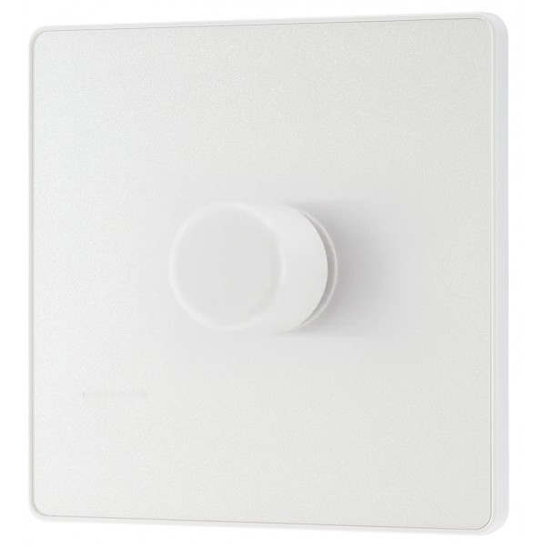 BG - British General Evolve PCDCL81W Single Trailing Edge Dimmer Switch 2 Way Puss On/ Off 1G Pearlescent White