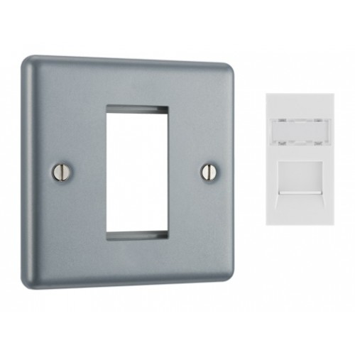 BG - British General EMRJ45C6W + MC5EMS1 Ethernet Socket (For RJ45) White/ Silver Gray Metal