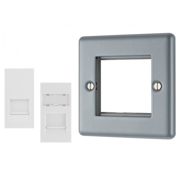 BG - British General  RJ11 + RJ45 + MC5EMS2  Telephone Line & Ethernet Socket White/ Silver Gray Metal