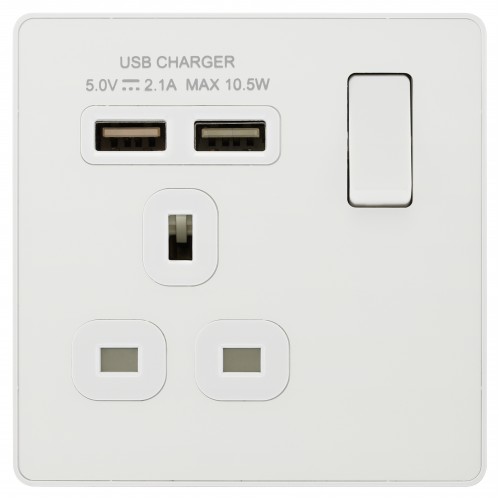 BG - Evolve 13A Single Switch with USB. Polished White PCDWH21U2W