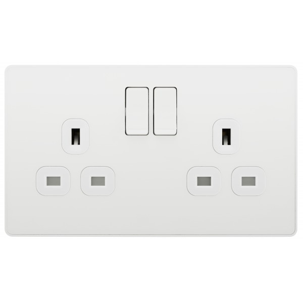 British General - Evolve 13 Amp Double Switch. Polished White PCDWH22W