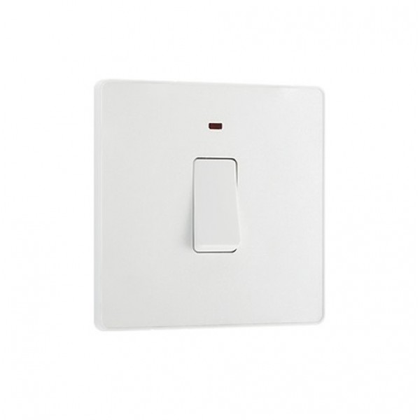 British General - Evolve 20A Double Pole Switch. Power Indicator. Polished White PCDWH31W