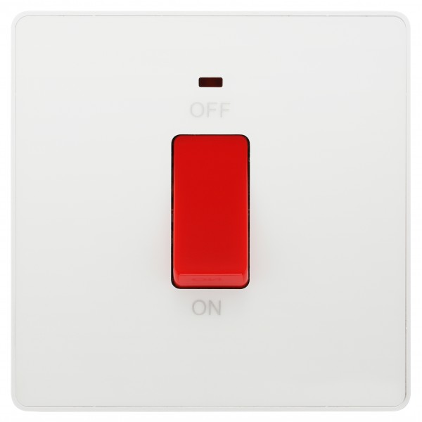 British General - Evolve 45A Double Pole Switch. Power Indicator. Polished White PCDWH74W