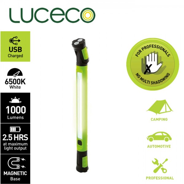 LUCECO - 10W LED USB – Type C Rechargeable High Output Inspection Torch Multiposition/ Inspection Work Lights/ Spotlight/ Tube Hook/ Magnetic Iron LILW100U65