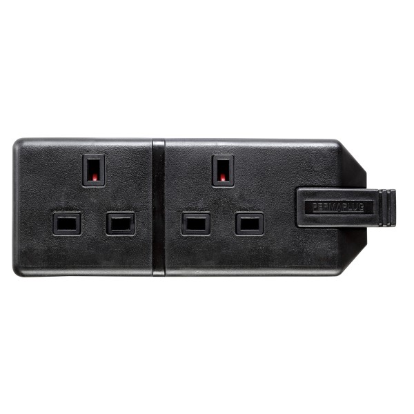 Masterplug ELS132B Trailing 2 Socket Permaplug 13A Heavy Duty Black