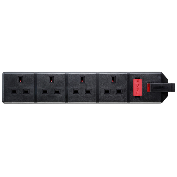 Masterplug ELS134B Trailing 4 Socket Permaplug 13A Heavy Duty Black