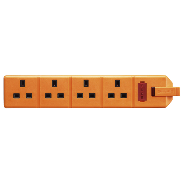 Masterplug ELS134O Trailing 4 Socket Permaplug 13A Heavy Duty Orange