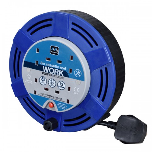 Masterplug MCT0813/4BL 8M Cassette Reel 4X 13A -  Blue & Black