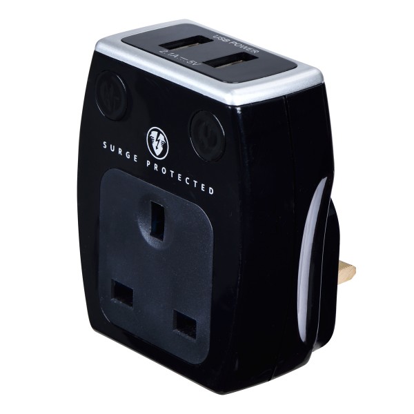 Masterplug SRGAUSBPB2 High gloss USB Adaptor Black (2 x USB 2.1A + 1X13A Socket)