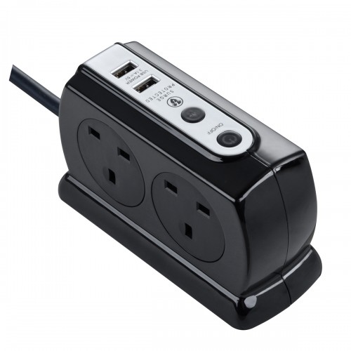 Masterplug SRGDSU42PB Surge Compact 2 USB X3.1A with 4 x13A 2M extension lead High gloss Black   