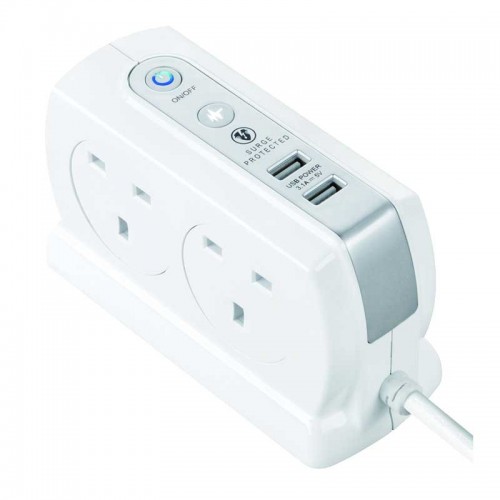 Masterplug SRGDSU43PW Surge Compact 2 USB X3.1A with 4 x13A 3M extension lead High gloss White 