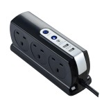 Masterplug SRGDSU63PB Surge Compact 2 USB X3.1A with 6 x13A 3M extension lead High gloss Black 