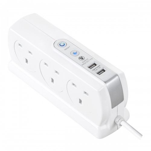 Masterplug SRGDSU63PW Surge Compact 2 USB X3.1A with 6 x13A 3M extension lead High gloss White 