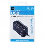 Masterplug SRGDU42MB2 Compact Surge Protected 2 USB X2.1A with 4 Sockets 2M Extension Leads  Matt Black 