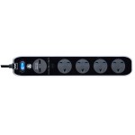 Masterplug SRGLSU43PB Surge 2X USB 3.1A with 4X13A 3M Extension lead High gloss finish Switched Gloss Black