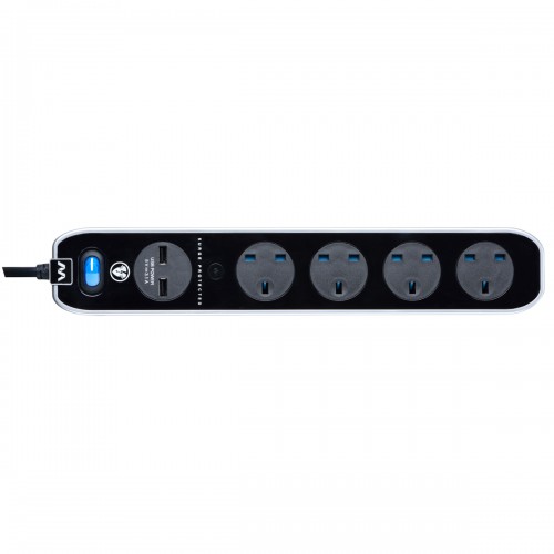 Masterplug SRGLSU43PB Surge 2X USB 3.1A with 4X13A 3M Extension lead High gloss finish Switched Gloss Black