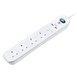 Masterplug SRGLSU43PW Surge 2X USB 3.1A with 4X13A 3M Extension lead High gloss finish Switched Gloss White 