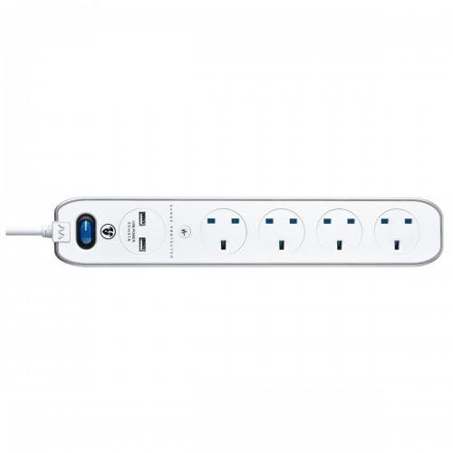 Masterplug SRGLSU43PW Surge 2X USB 3.1A with 4X13A 3M Extension lead High gloss finish Switched Gloss White 