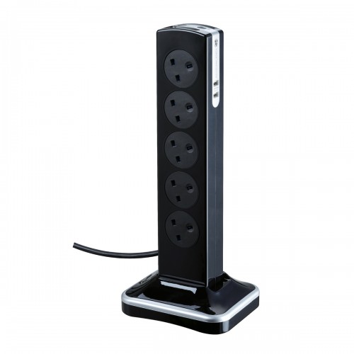 Masterplug SRGTOWSU103PB Surge Tower 2 USB X 3.1A with 10 X13A 3m Extension lead Black 