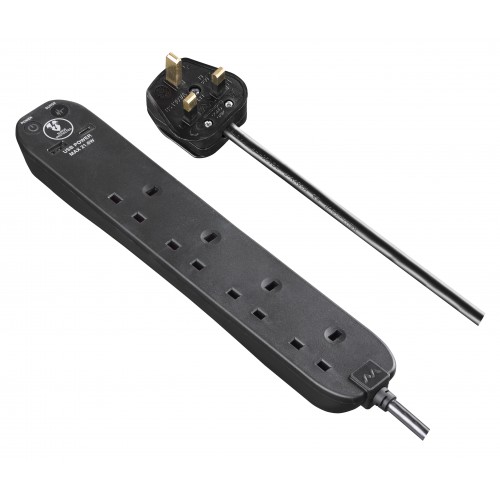 Masterplug - SRGUAC2242NB USB Surge Extension Lead Fast Charge USB A & C & 4x13A Black