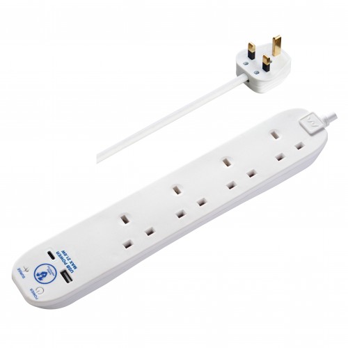 Masterplug - SRGUAC2242N USB Surge Extension Lead Fast Charge USB A & C & 4x13A White 