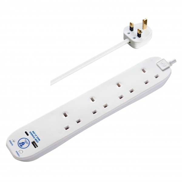 Masterplug - SRGUAC2242N USB Surge Extension Lead Fast Charge USB A & C & 4x13A White Masterplug - SRGUAC2242N USB Surge Extension Lead Fast Charge USB A & C & 4x13A White