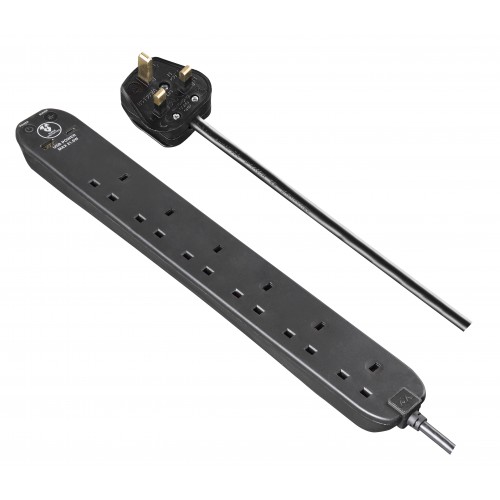 Masterplug - SRGUAC2262NB USB Surge Extension Lead Fast Charge USB A & C & 6x13A Black