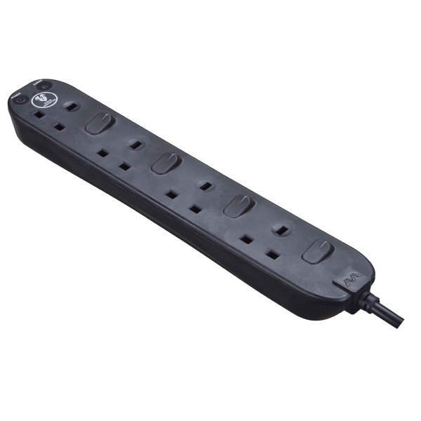 Masterplug SWSRG42NB Individually Switched 4 X13A Surge Extension Leads Black