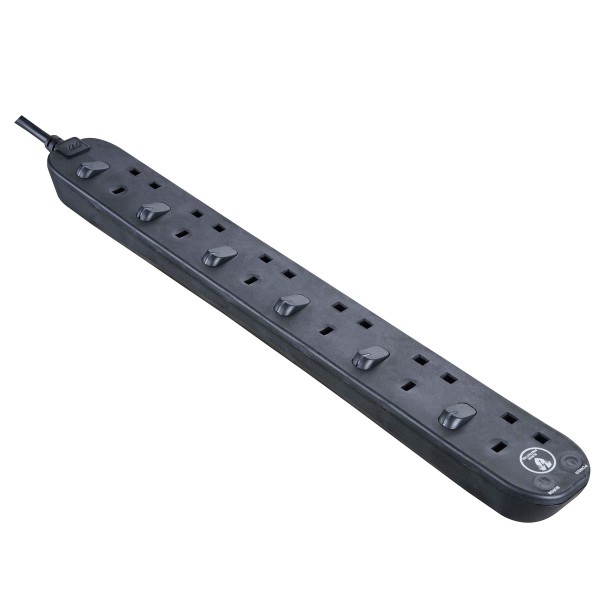 Masterplug SWSRG62NB Individually Switched 6 X13A Surge Extension Leads Black   