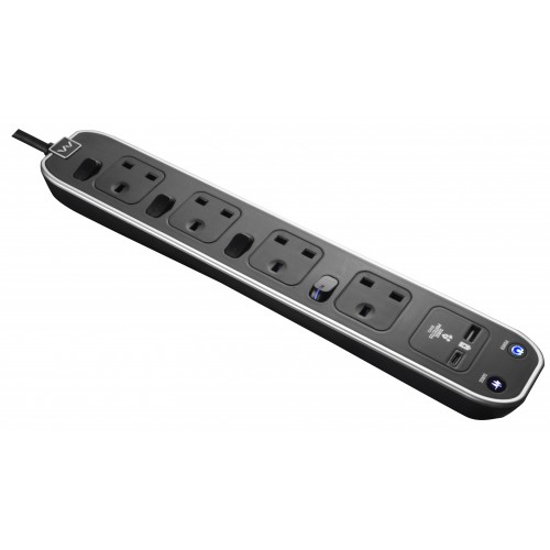 Masterplug - 4 Sockets 3M Power Strip USB-C&A Surge Individually Switched SWSRGUAC2043PB