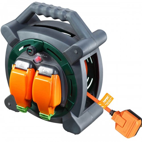 Masterplug HLP2013/2IP  20M Case Reel IP54 rated socket 2 X 13A -  Orange & Grey