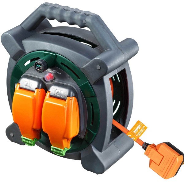 Masterplug HLP2013/2IP  20M Case Reel IP54 rated socket 2 X 13A -  Orange & Grey