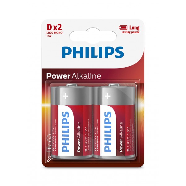 Philips Power Alkaline Batteries D 2 pcs/pack LR20P2B/97
