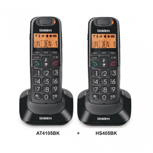 Uniden AT4105BK & HS405BK  Big Button Big Numbers Cordless phone Black
